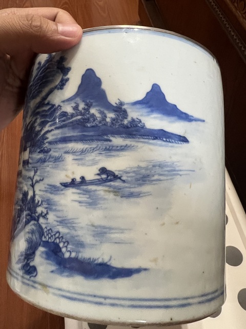 古玩陶瓷青花山水紋筆筒真品鑒賞圖