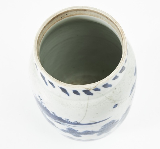 古玩陶瓷青花風景人物紋蓮子罐真品鑒賞圖
