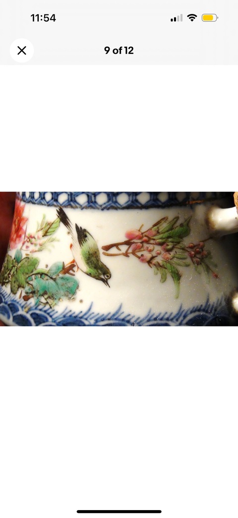 古玩陶瓷青花淺絳彩花鳥壺真品鑒賞圖