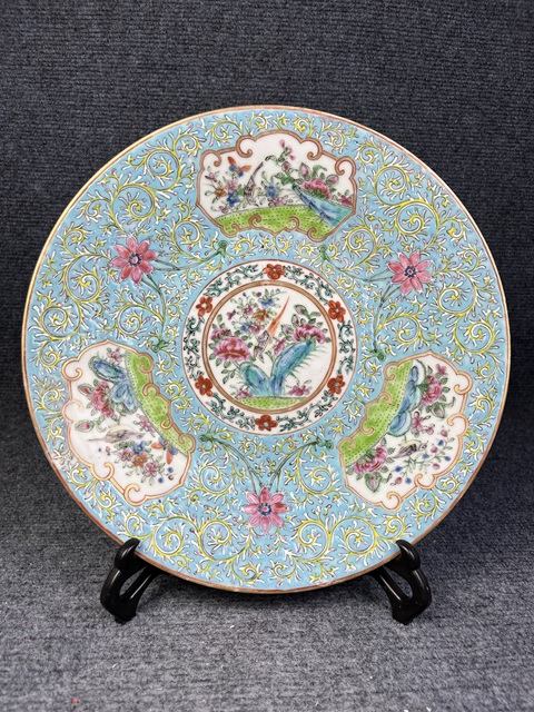 古玩陶瓷綠地粉彩開(kāi)窗花鳥(niǎo)紋大盤(pán)拍賣(mài),當(dāng)前價(jià)格4388元