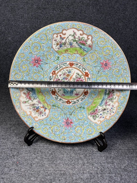 古玩陶瓷綠地粉彩開(kāi)窗花鳥(niǎo)紋大盤(pán)拍賣(mài),當(dāng)前價(jià)格4388元