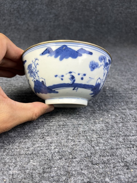 古玩陶瓷青花山水亭臺樓閣紋碗拍賣,當前價格1388元
