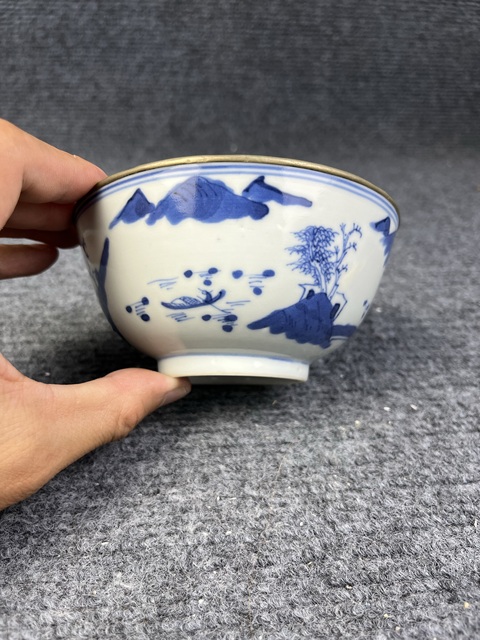 古玩陶瓷青花山水亭臺樓閣紋碗拍賣,當前價格1388元