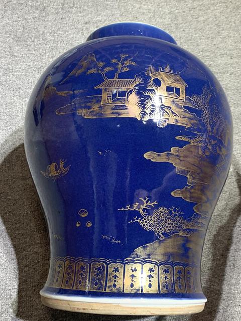 古玩陶瓷霽藍釉描金將軍罐真品鑒賞圖