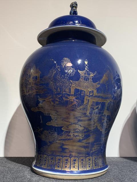 古玩陶瓷霽藍釉描金將軍罐真品鑒賞圖
