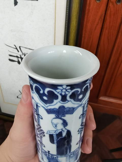 古玩陶瓷青花人物花鳥香筒真品鑒賞圖