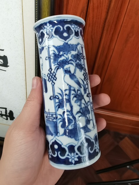 古玩陶瓷青花人物花鳥香筒真品鑒賞圖