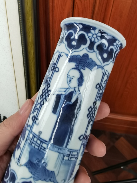 古玩陶瓷青花人物花鳥香筒真品鑒賞圖