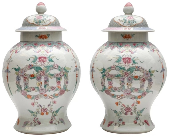 古玩陶瓷花開富貴福在眼前粉彩將軍罐真品鑒賞圖
