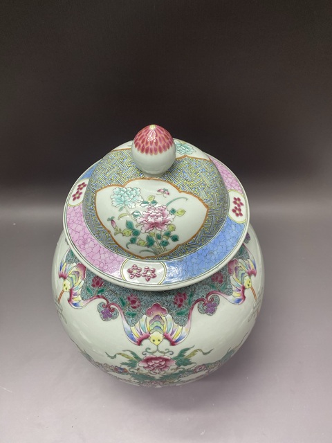 古玩陶瓷花開富貴福在眼前粉彩將軍罐真品鑒賞圖