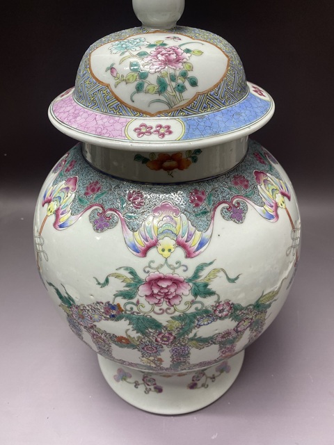 古玩陶瓷花開富貴福在眼前粉彩將軍罐真品鑒賞圖