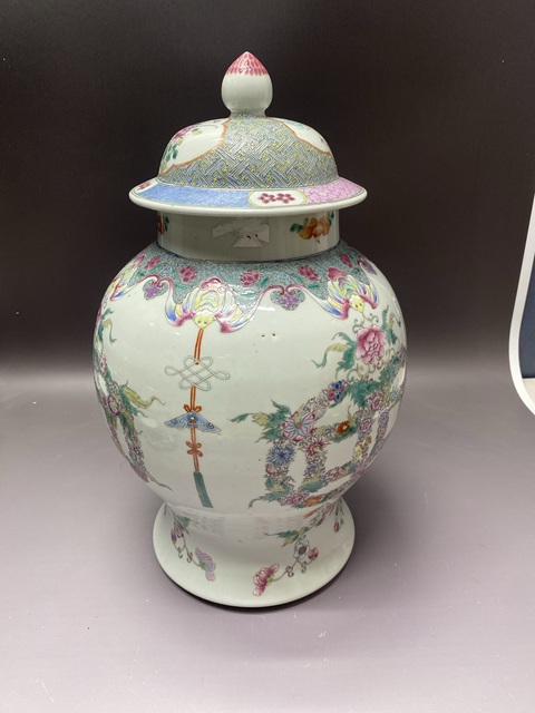 古玩陶瓷花開富貴福在眼前粉彩將軍罐真品鑒賞圖