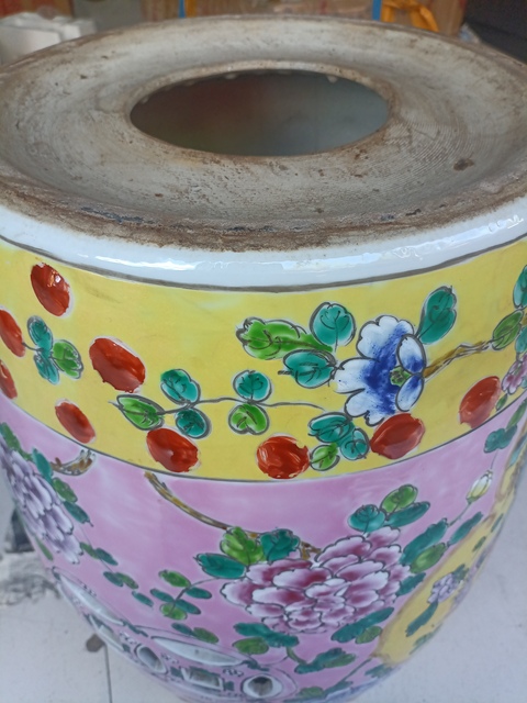 古玩陶瓷粉彩鳳凰牡丹花紋繡墩真品鑒賞圖
