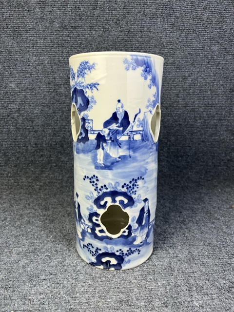 古玩陶瓷青花開窗竹林七賢人物故事紋帽筒拍賣,當前價格7888元