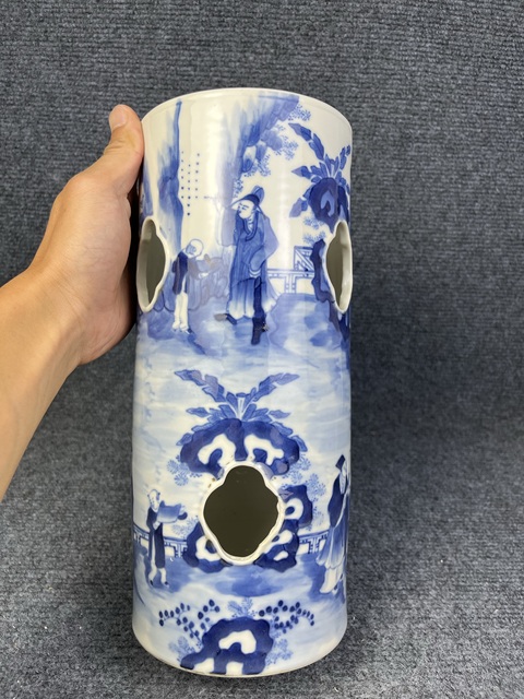 古玩陶瓷青花開窗竹林七賢人物故事紋帽筒拍賣,當前價格7888元