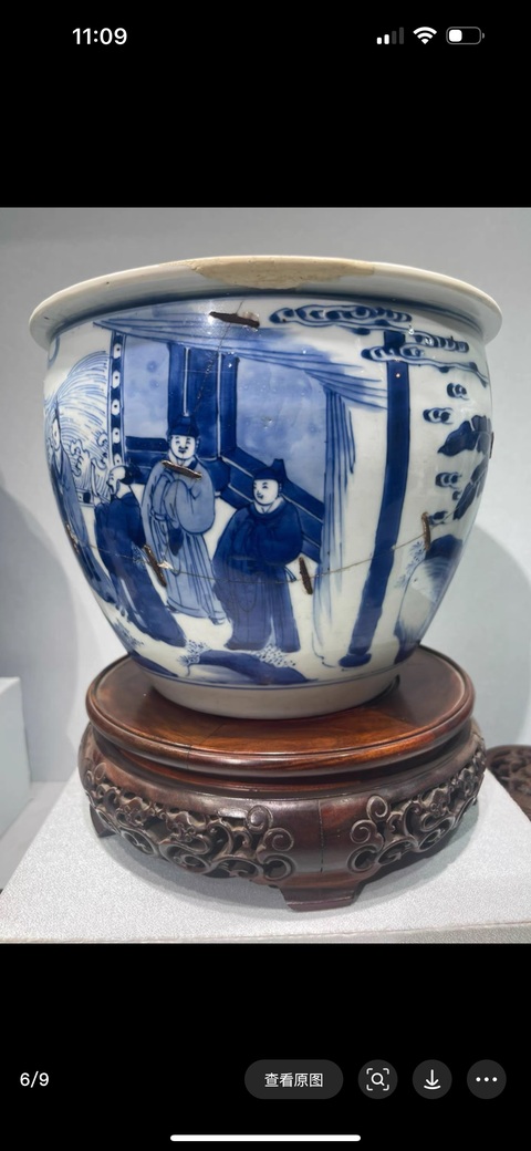 古玩陶瓷青花高士人物故事紋卷缸真品鑒賞圖