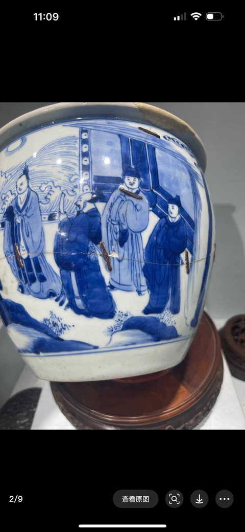 古玩陶瓷青花高士人物故事紋卷缸真品鑒賞圖