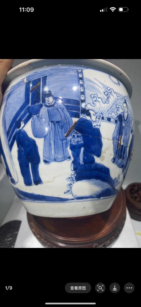 古玩陶瓷青花高士人物故事紋卷缸真品鑒賞圖
