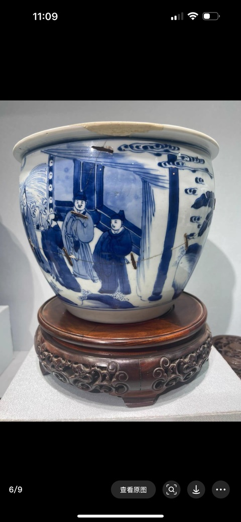 古玩陶瓷青花高士人物故事紋卷缸真品鑒賞圖