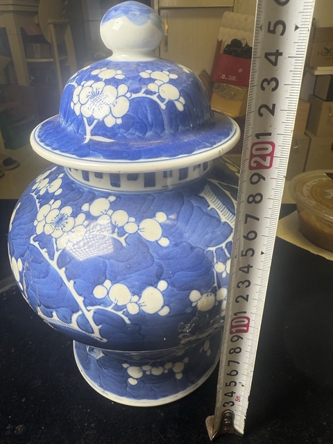 古玩陶瓷青花留白冰梅紋將軍罐真品鑒賞圖