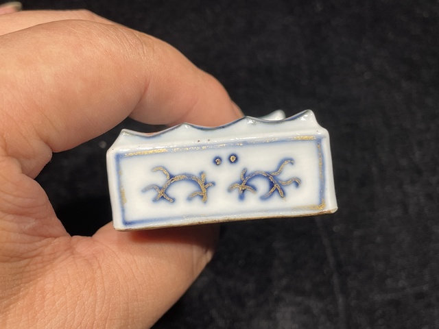 古玩陶瓷清道光 粉彩人物紋墨床真品鑒賞圖