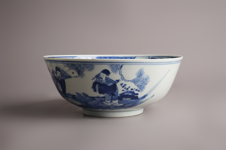 古玩陶瓷清晚期·青花群仙祝壽紋大碗真品鑒賞圖