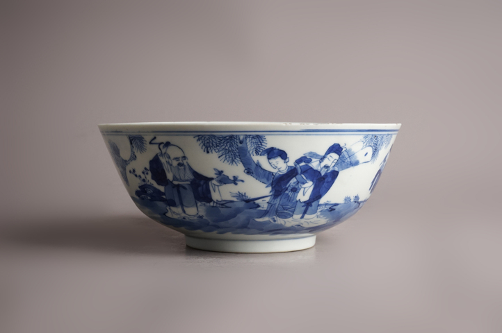 古玩陶瓷清晚期·青花群仙祝壽紋大碗真品鑒賞圖