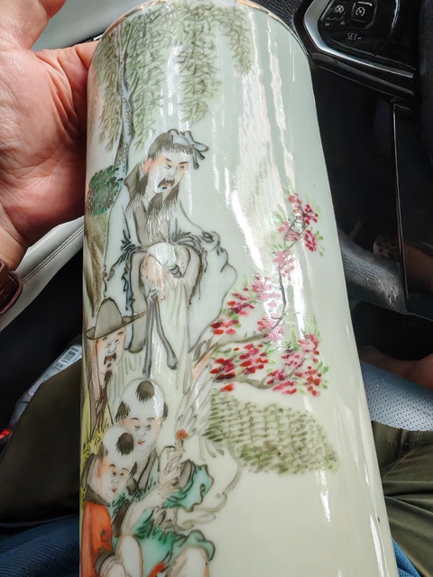 古玩陶瓷油粉彩人物故事紋帽筒真品鑒賞圖