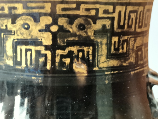 古玩陶瓷烏金釉描金福壽螭龍紋鹿頭尊真品鑒賞圖