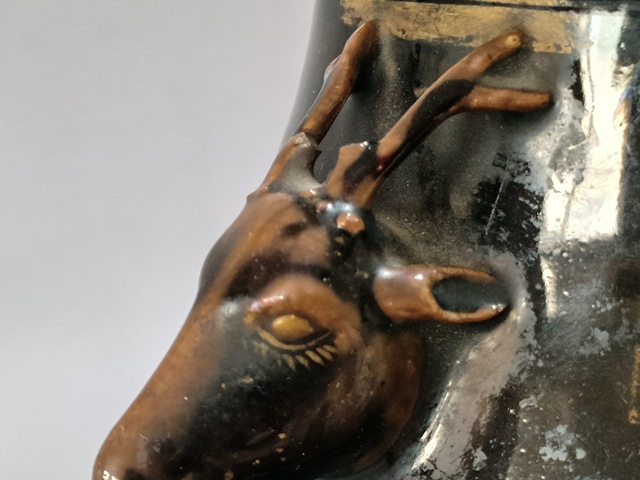古玩陶瓷烏金釉描金福壽螭龍紋鹿頭尊真品鑒賞圖