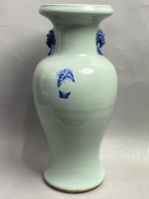 古玩陶瓷豆青釉青花花開富貴紋洗口瓶真品鑒賞圖