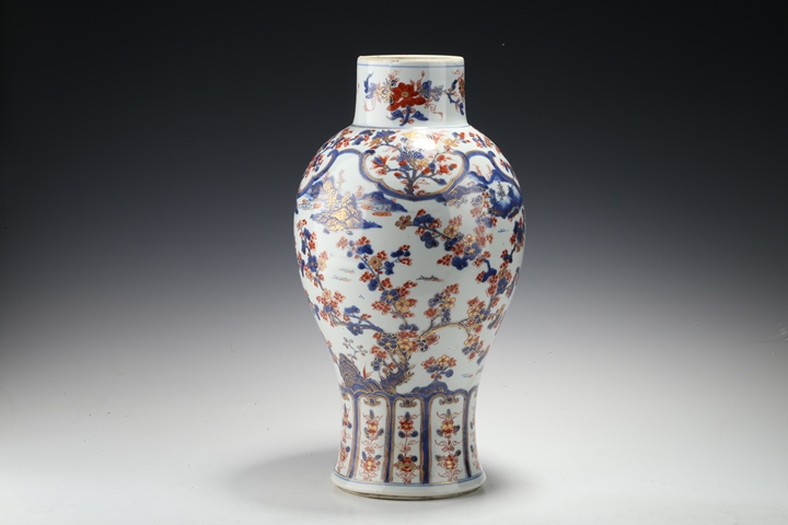 古玩陶瓷康熙·青花礬紅描金山水花卉紋雞腿瓶真品鑒賞圖