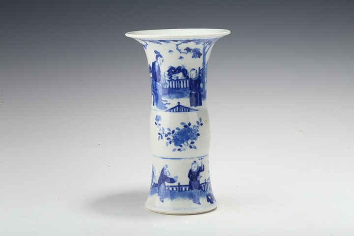 古玩陶瓷光緒·青花仕女嬰戲紋花觚真品鑒賞圖