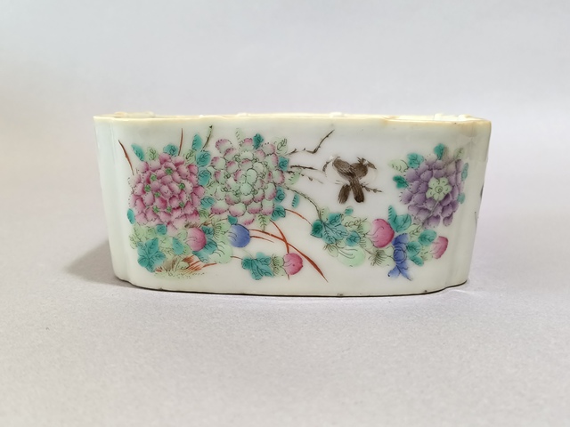 古玩陶瓷粉彩花鳥紋四方洗真品鑒賞圖