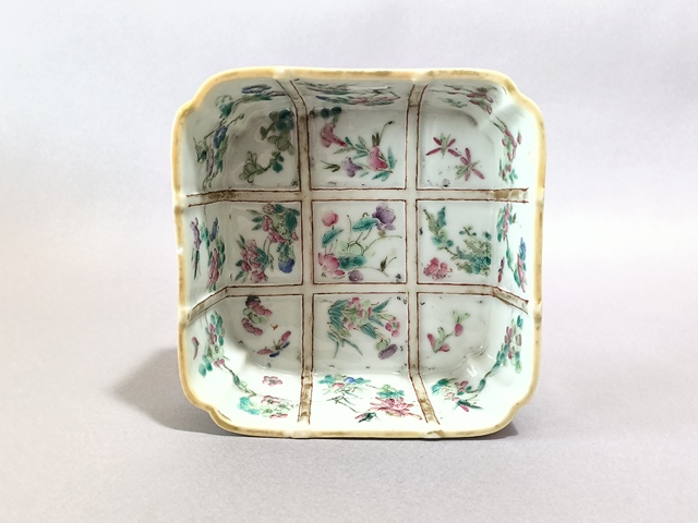 古玩陶瓷粉彩花鳥紋四方洗真品鑒賞圖