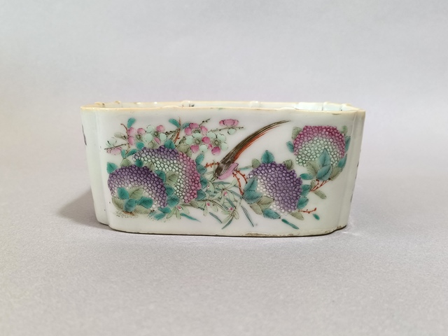 古玩陶瓷粉彩花鳥紋四方洗真品鑒賞圖