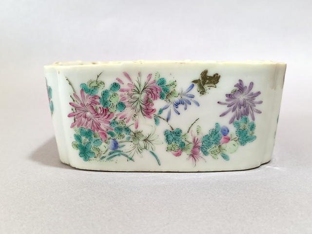 古玩陶瓷粉彩花鳥紋四方洗真品鑒賞圖