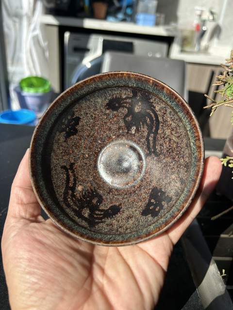 古玩陶瓷吉州窯剪紙雙鳳盞真品鑒賞圖