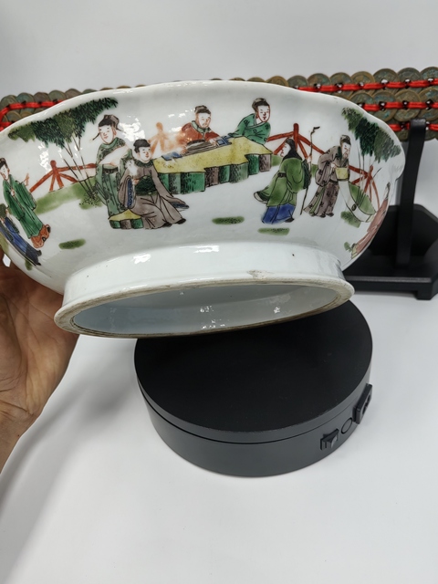 古玩陶瓷五彩人物故事海棠貢盤真品鑒賞圖