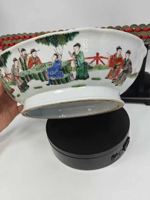 古玩陶瓷五彩人物故事海棠貢盤真品鑒賞圖