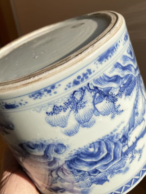 古玩陶瓷青花山水筆筒真品鑒賞圖