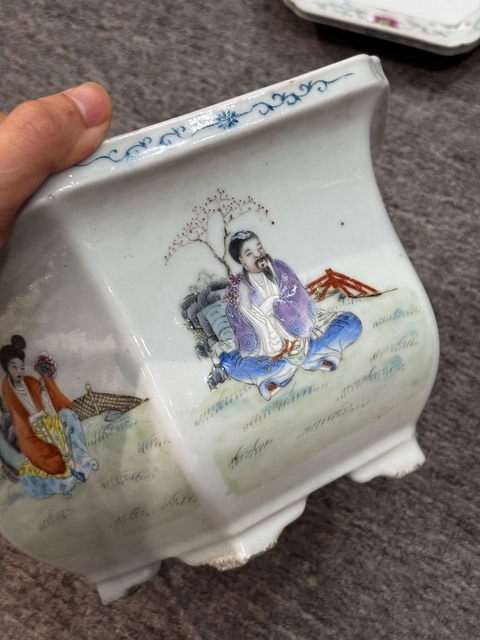 古玩陶瓷粉彩八仙人物花盆真品鑒賞圖