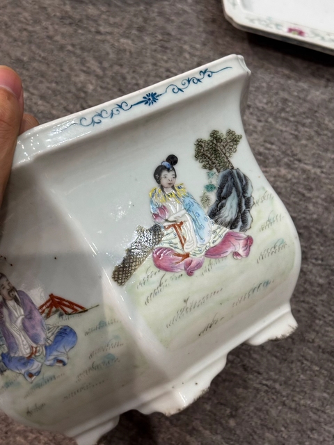 古玩陶瓷粉彩八仙人物花盆真品鑒賞圖