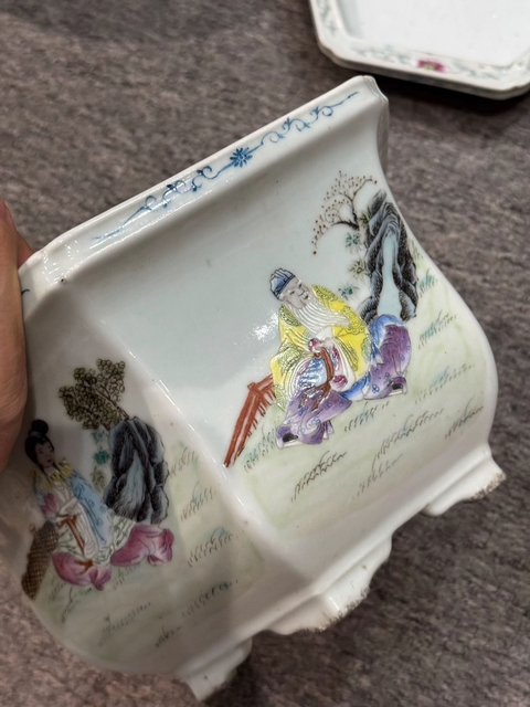 古玩陶瓷粉彩八仙人物花盆真品鑒賞圖