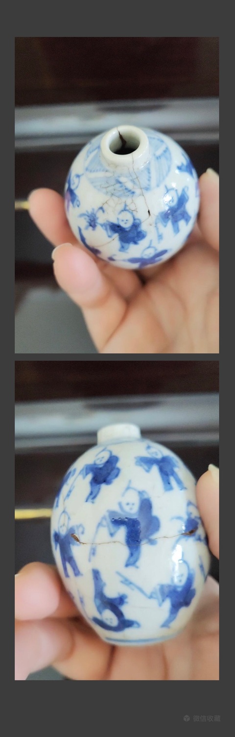 古玩陶瓷清中晚-煨瓷青花嬰戲圖小罐拍賣(mài)，當(dāng)前價(jià)格788元