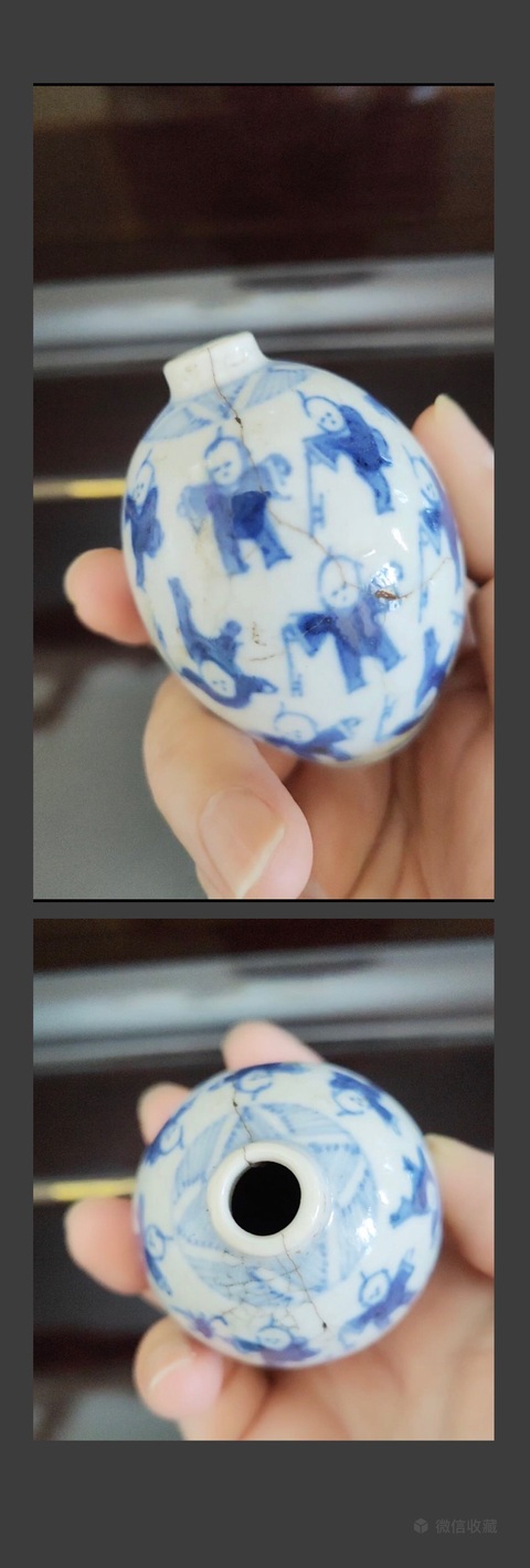 古玩陶瓷清中晚-煨瓷青花嬰戲圖小罐拍賣(mài)，當(dāng)前價(jià)格788元