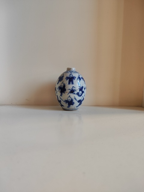 古玩陶瓷清中晚-煨瓷青花嬰戲圖小罐拍賣(mài)，當(dāng)前價(jià)格788元