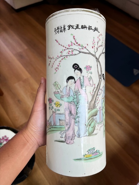 古玩陶瓷民國粉彩帽筒真品鑒賞圖