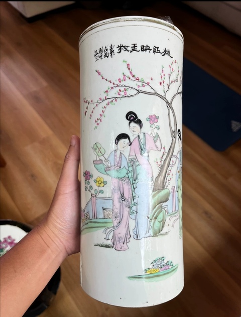 古玩陶瓷民國粉彩帽筒真品鑒賞圖