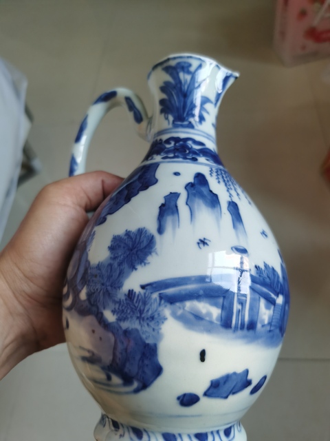 古玩陶瓷青花高士人物圖花澆真品鑒賞圖